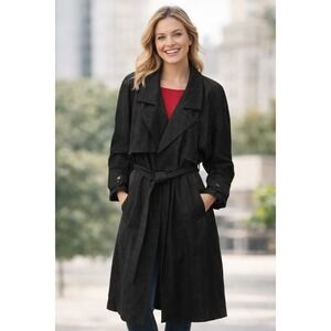 Fashion House Sanyo Wool Black Long Jacket Size 4 Made In USA Red Interior